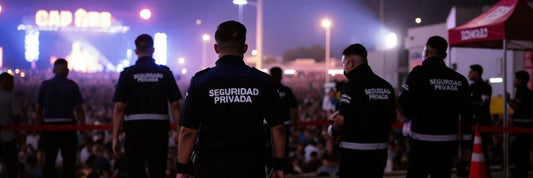 Profesionales vigilantes de seguridad trabajando de noche