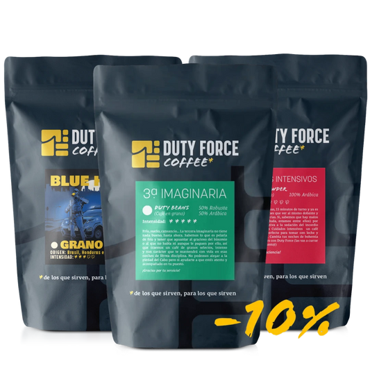 Pack de café en grano Duty Task Force con Blue Hope, 3ª Imaginaria y Cuidados Intensivo.