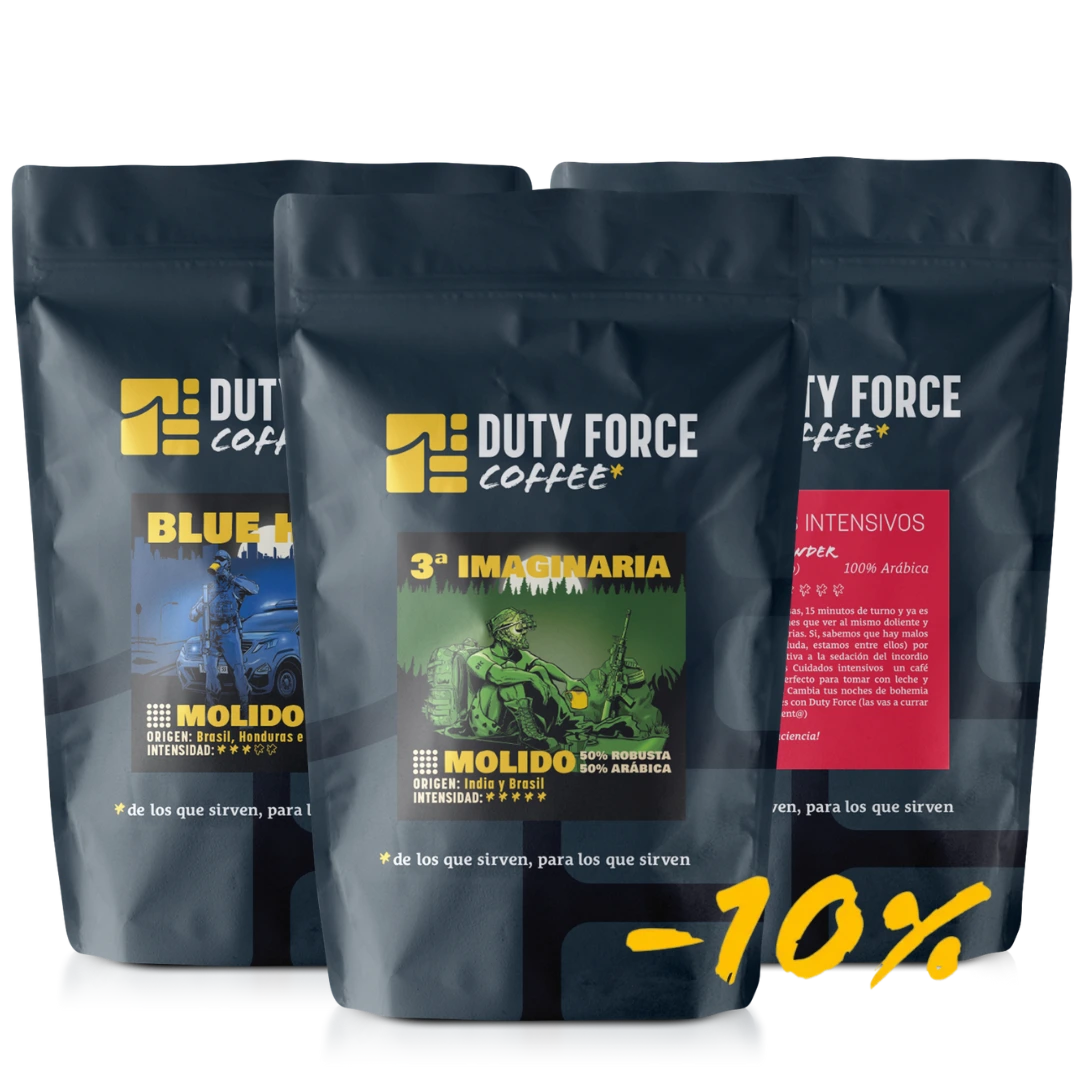 Pack de café molido Duty Task Force con Blue Hope, 3ª Imaginaria y Cuidados Intensivos.