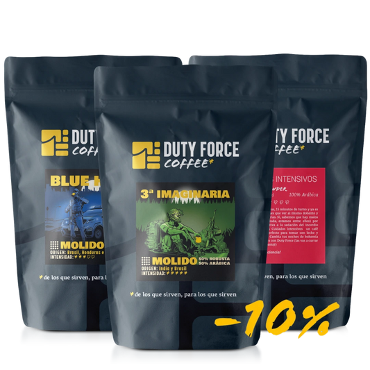 Pack de café molido Duty Task Force con Blue Hope, 3ª Imaginaria y Cuidados Intensivos.